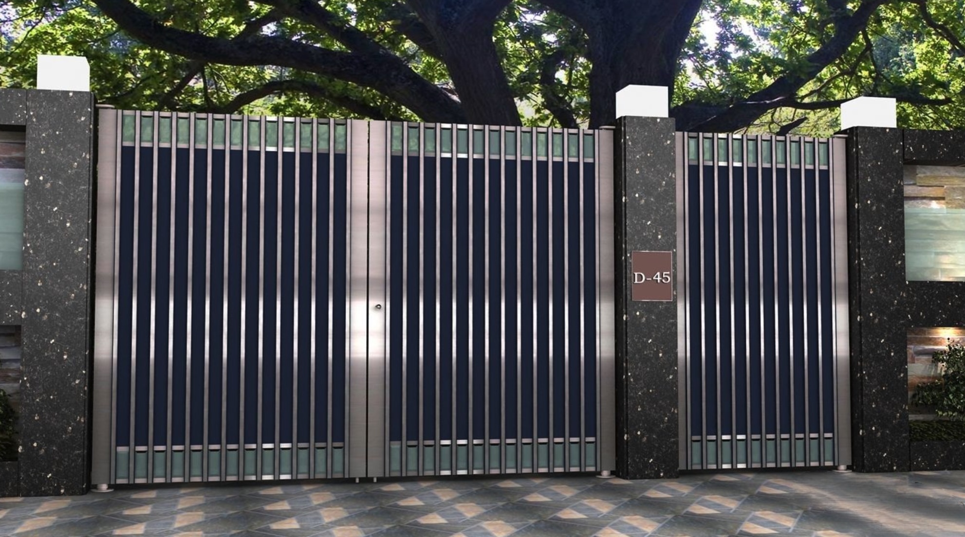 Portón vertical oscuro de diseño moderno